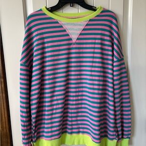 NWOT Viral Striped Pink and Green Sweater with Neon Accents